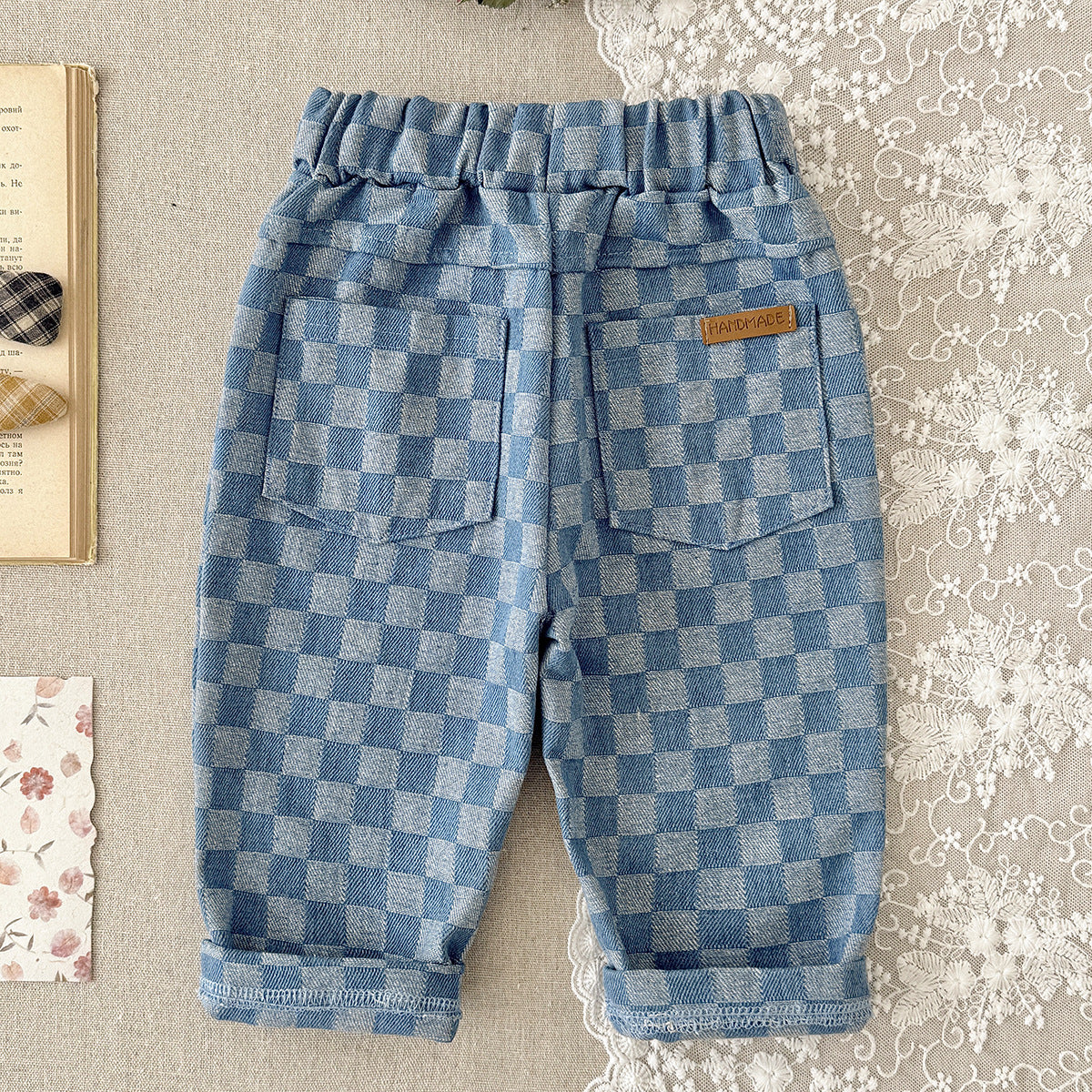 Checkered pants for children's casual pants