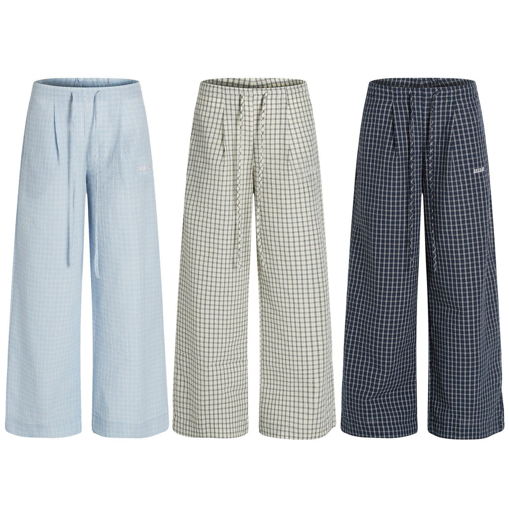 Checkered pants wide leg pants loose pants