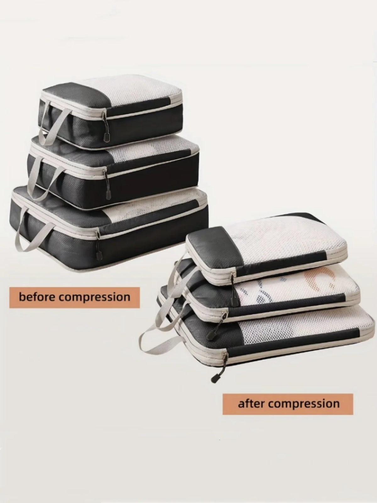 Compressible Packing Cubes Set — 3-Piece Waterproof Travel Organizers
