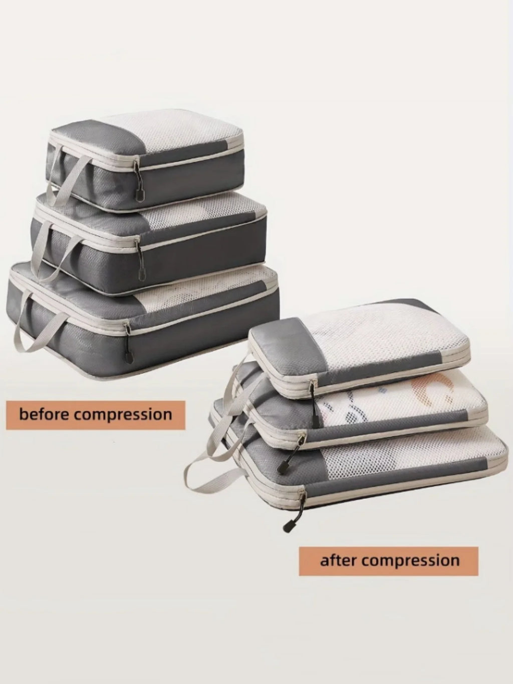Compressible Packing Cubes Set — 3-Piece Waterproof Travel Organizers