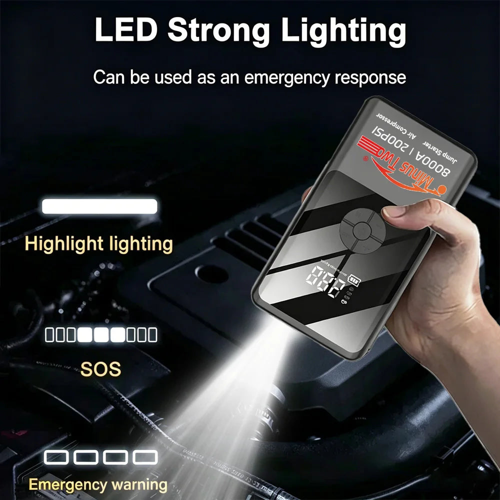 Car Jump Starter Power Bank Portable 150PSI Air Pump Battery Emergency Booster Starting Device Car Starter 2026.