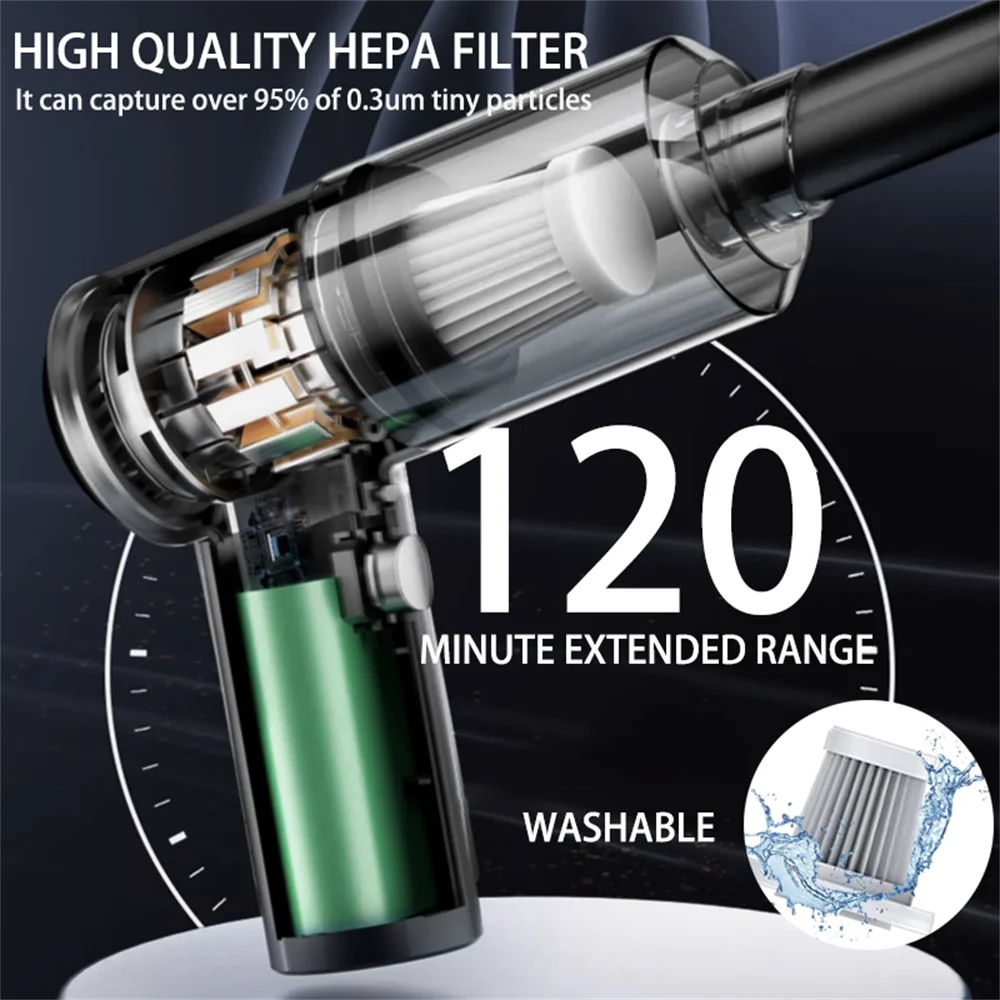 Handheld Car Vacuum Cleaner, 15000Pa Portable Cordless, Dual Use of Blowing and Suction Multi-Nozzles, for Car, Home, Pet, Offic