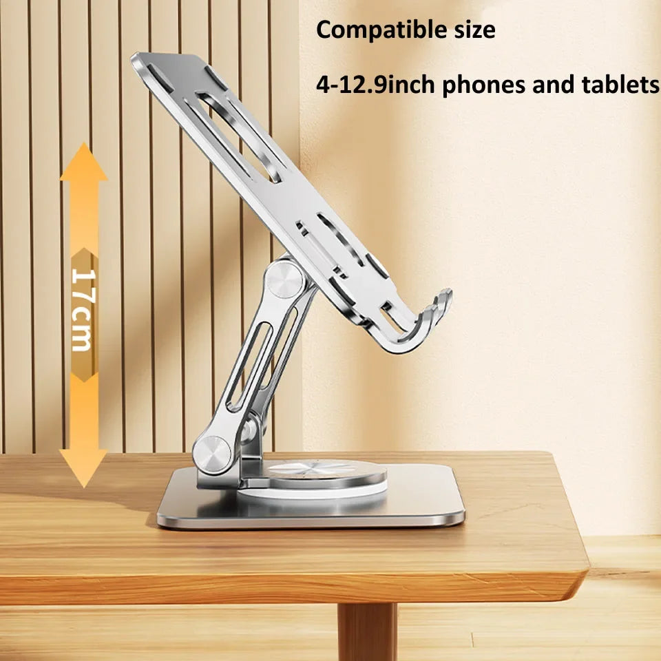 360° Rotating Aluminum Tablet & Phone Stand — Adjustable Foldable Holder