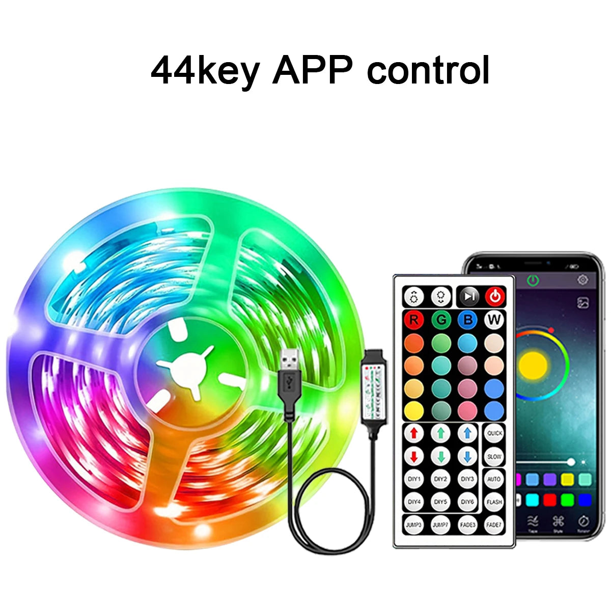 RGB LED Strip Lights with APP Control — Flexible Ribbon Tape Light for Room & Bedroom Decor