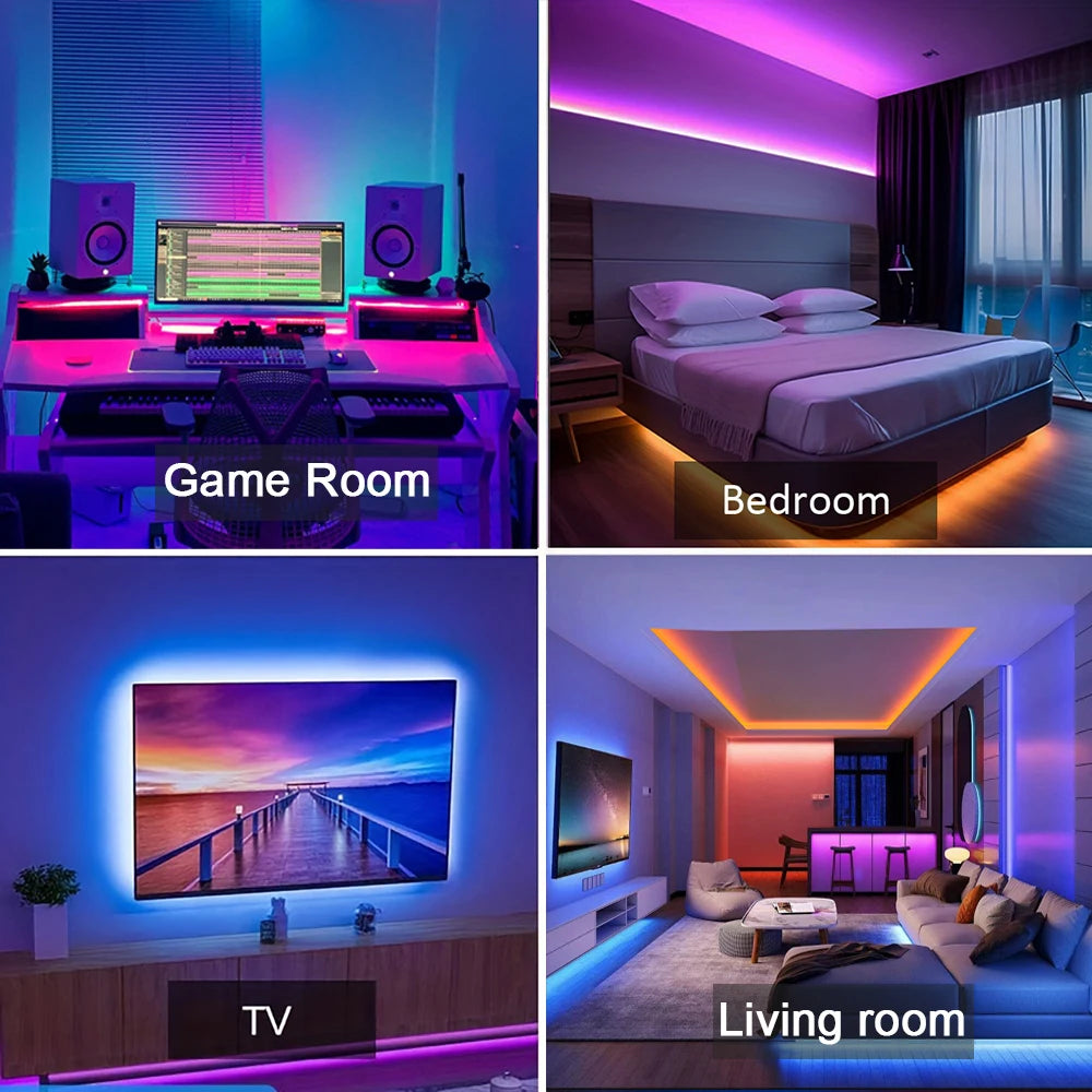 RGB LED Strip Lights with APP Control — Flexible Ribbon Tape Light for Room & Bedroom Decor