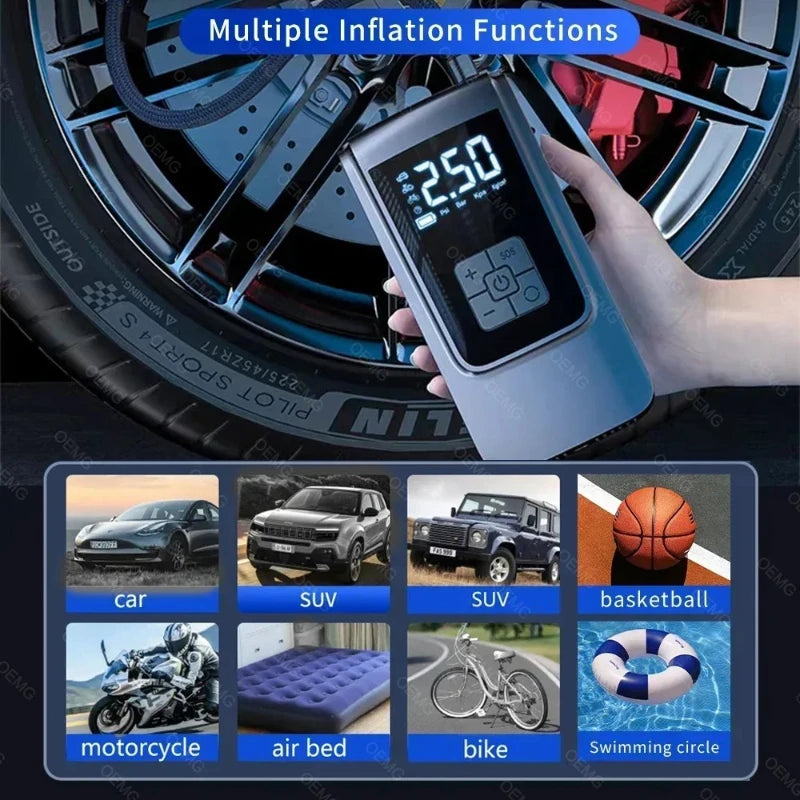 Portable Electric Tire Inflator Pump Tire Pressure Monitor for Cars and Motorcycles Emergency Inflator with Digital Pressure