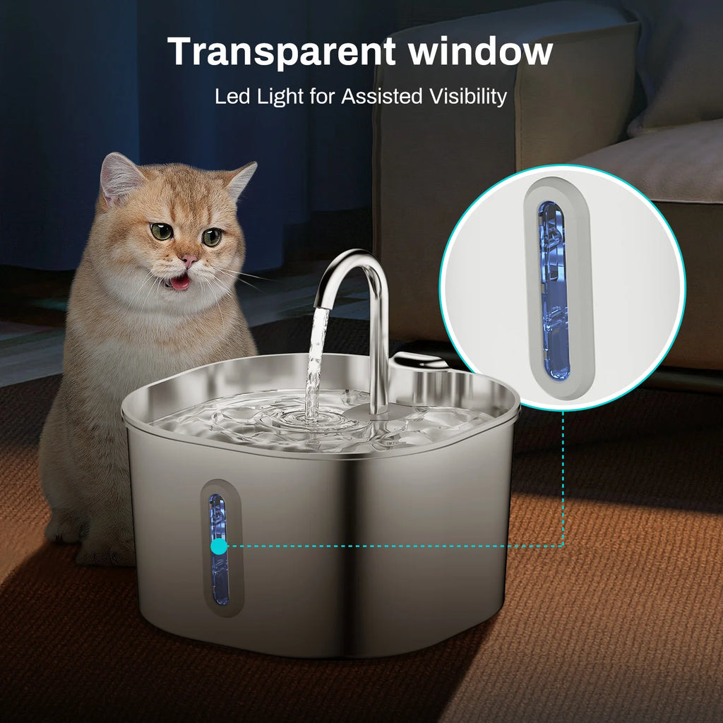 Automatic Stainless Steel Pet Water Fountain — 2.2L with Sensor and Filters