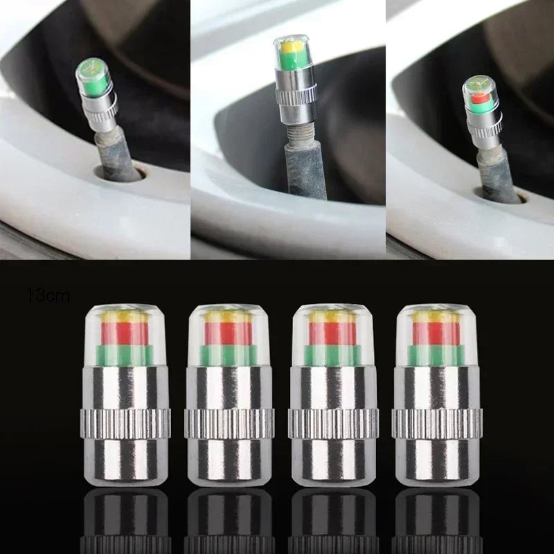 Tire Pressure Indicator Valve Caps — 4 or 8 Pack