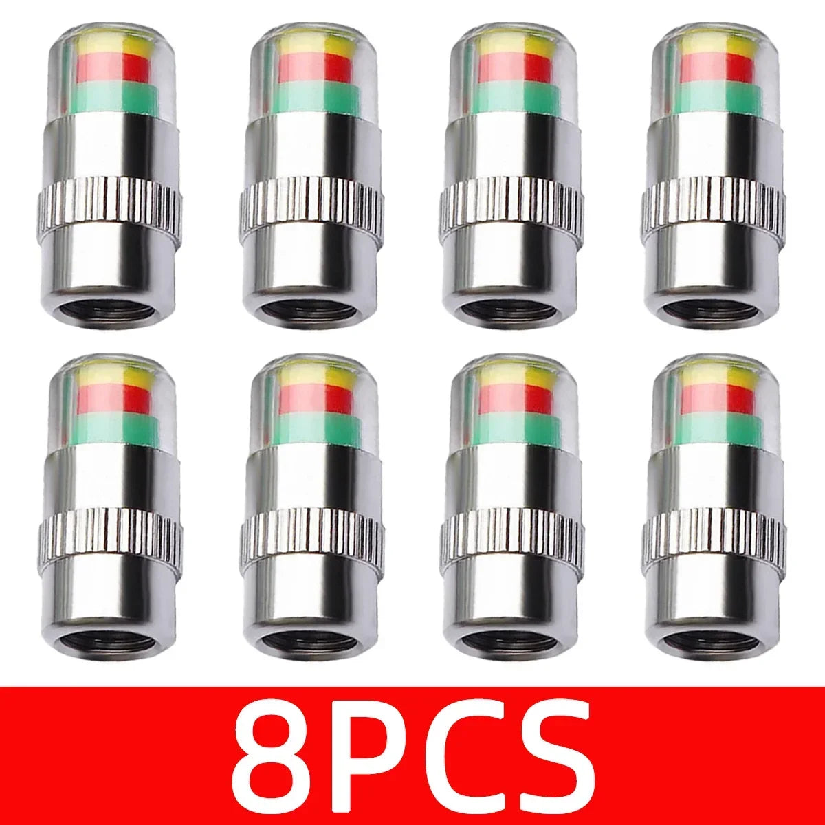 Tire Pressure Indicator Valve Caps — 4 or 8 Pack