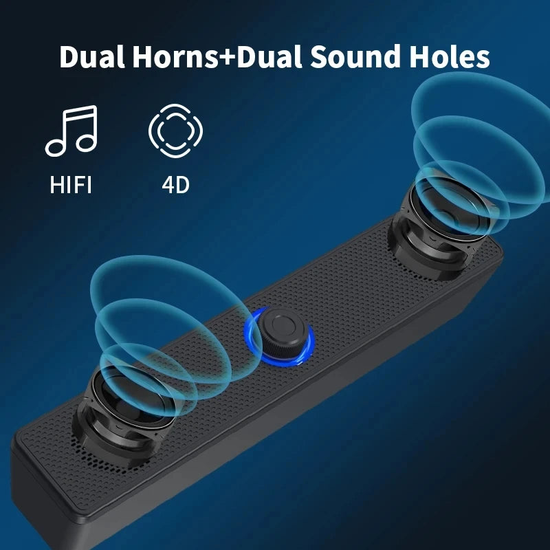 Bluetooth Soundbar Speaker for PC, TV & Laptop — Wired + Wireless with 3D Surround Sound