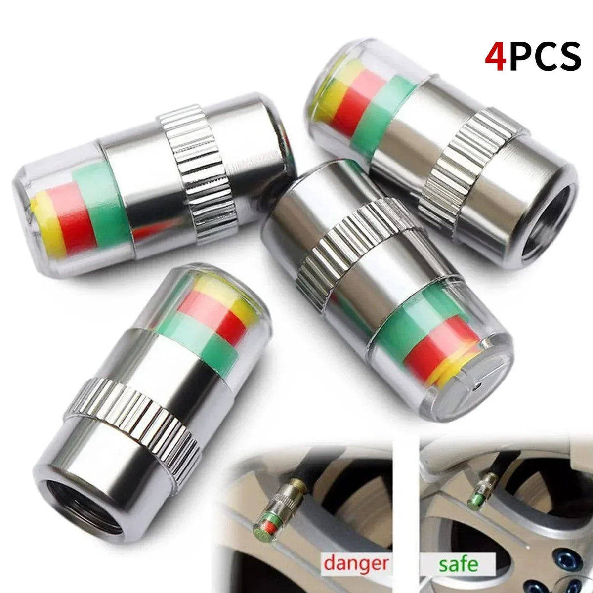 Tire Pressure Indicator Valve Caps — 4 or 8 Pack