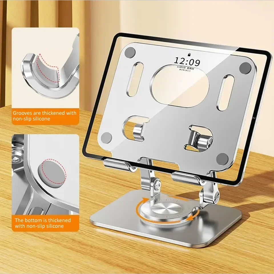 360° Rotating Aluminum Tablet & Phone Stand — Adjustable Foldable Holder