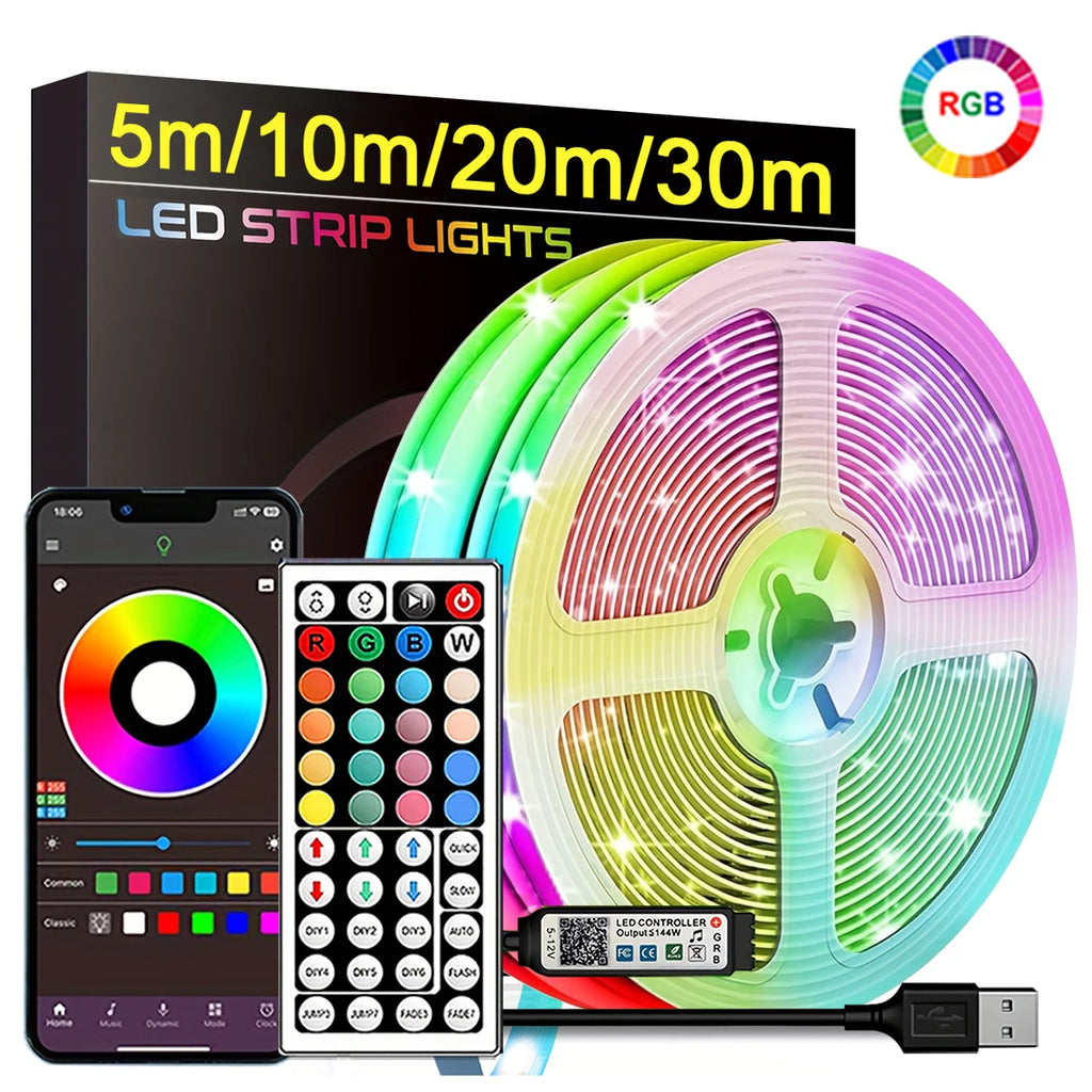 RGB LED Strip Lights with APP Control — Flexible Ribbon Tape Light for Room & Bedroom Decor