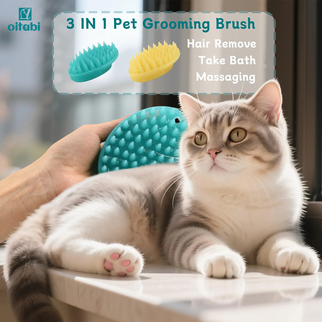 Soft Rubber Pet Grooming Brush for Short-Hair Dogs and Cats