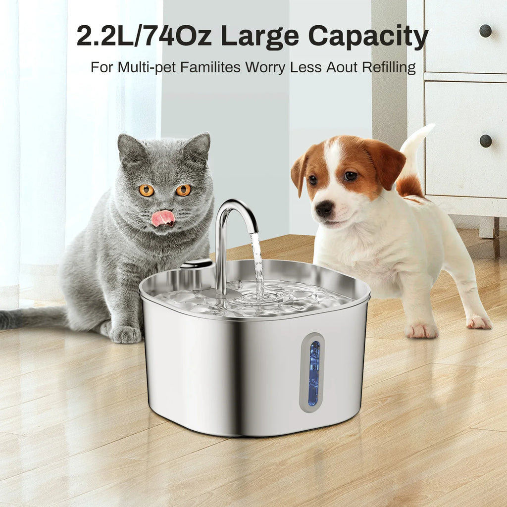 Automatic Stainless Steel Pet Water Fountain — 2.2L with Sensor and Filters