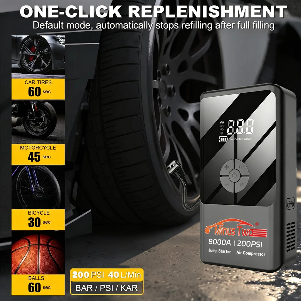 Car Jump Starter Power Bank Portable 150PSI Air Pump Battery Emergency Booster Starting Device Car Starter 2026.