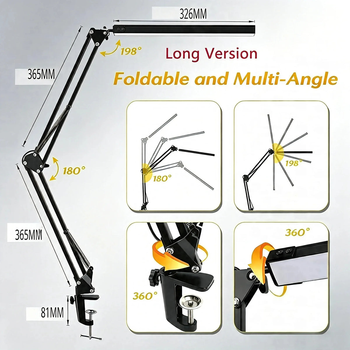 LED Desk Lamp with Clamp 10W Swing Arm Desk Lamp Eye-Caring Dimmable Desk Light with 10 Brightness Level, 3 Lighting Modes