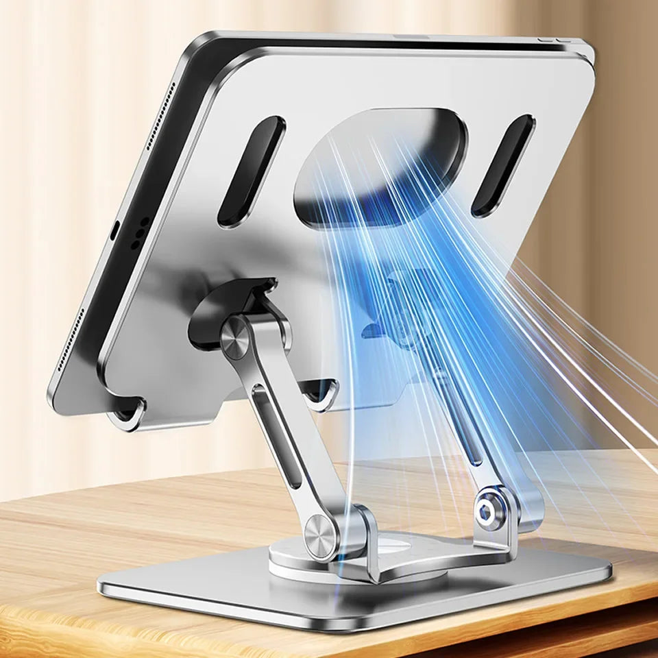 360° Rotating Aluminum Tablet & Phone Stand — Adjustable Foldable Holder