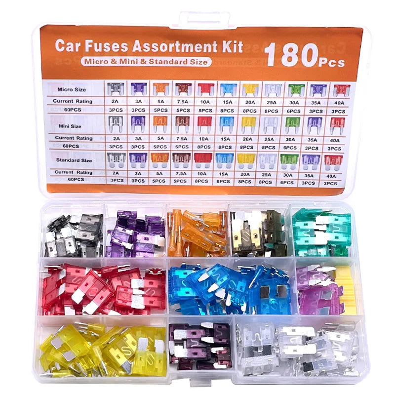 180-Piece Car Blade Fuse Assortment Kit