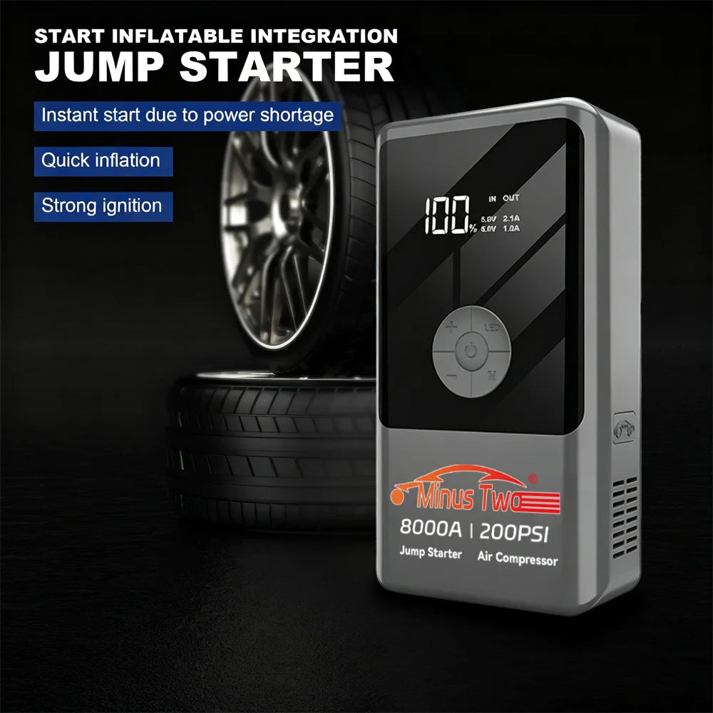 Car Jump Starter Power Bank Portable 150PSI Air Pump Battery Emergency Booster Starting Device Car Starter 2026.