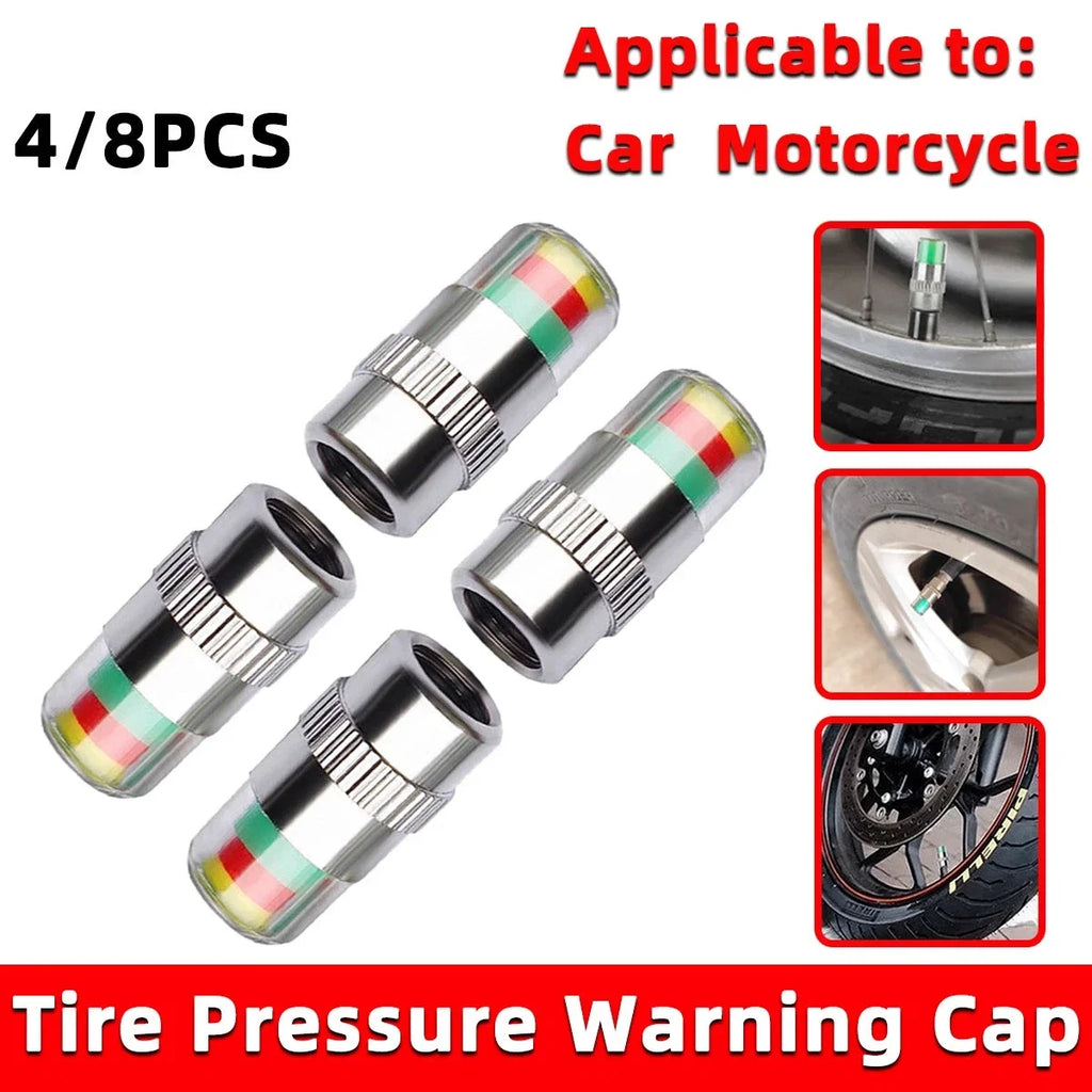 Tire Pressure Indicator Valve Caps — 4 or 8 Pack