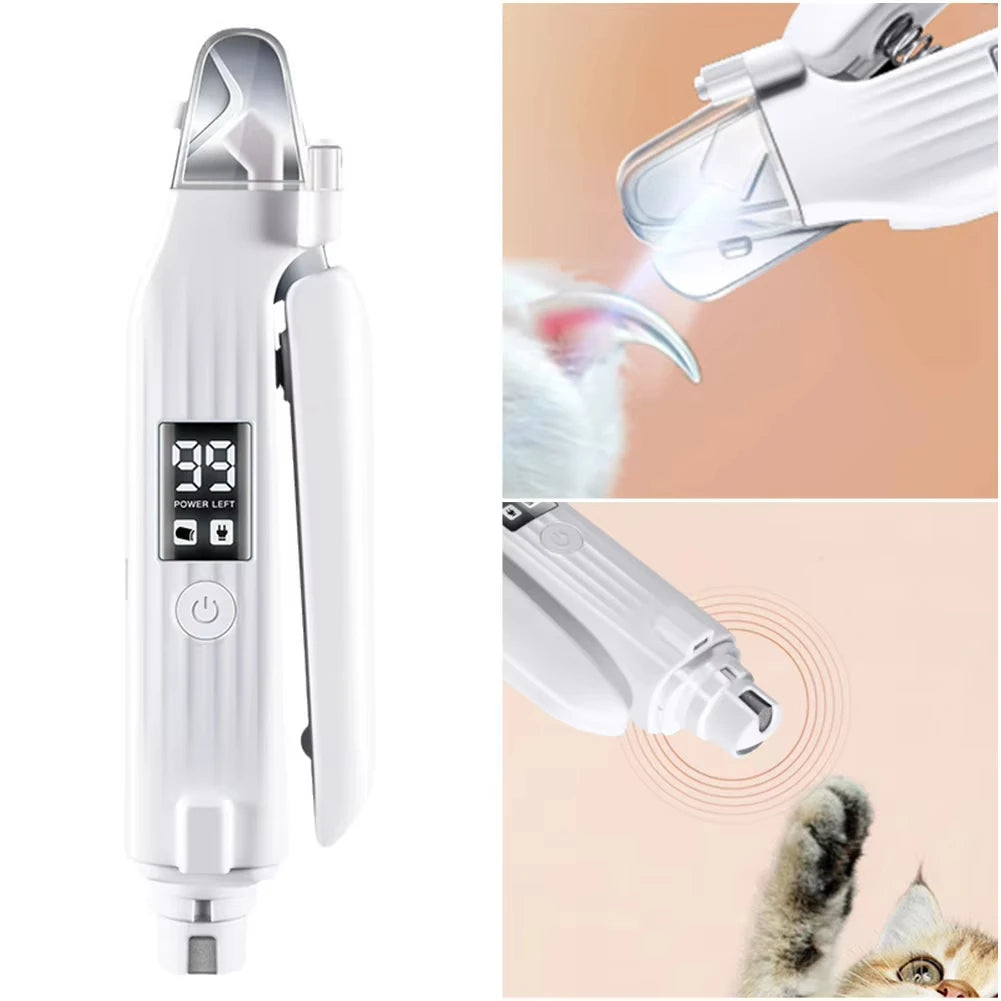 2-in-1 Electric Pet Nail Trimmer and Grinder with LED Light