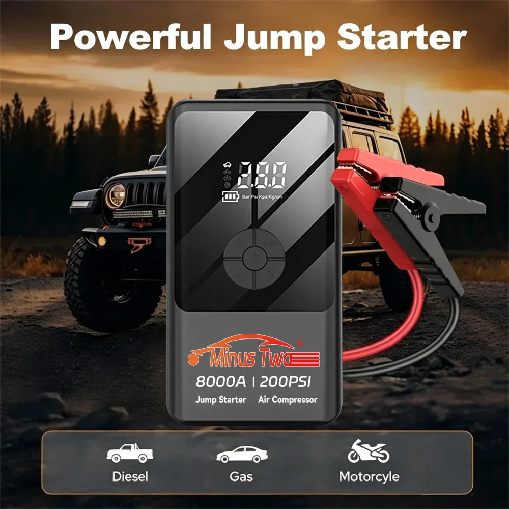 Car Jump Starter Power Bank Portable 150PSI Air Pump Battery Emergency Booster Starting Device Car Starter 2026.