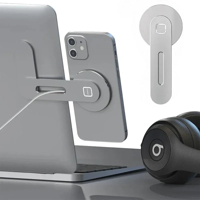 Slim Foldable Magnetic Phone Holder — Attaches to Laptop, Monitor & Metal Surfaces