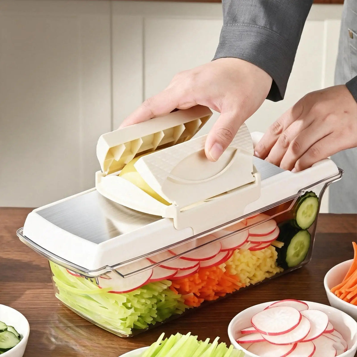 Vegetable Slicer Chopper Ergonomic Cutter With Safety Guard Multi-Blade Kitchen Gadget For Potatoes Onions Cucumbers, Home Cook