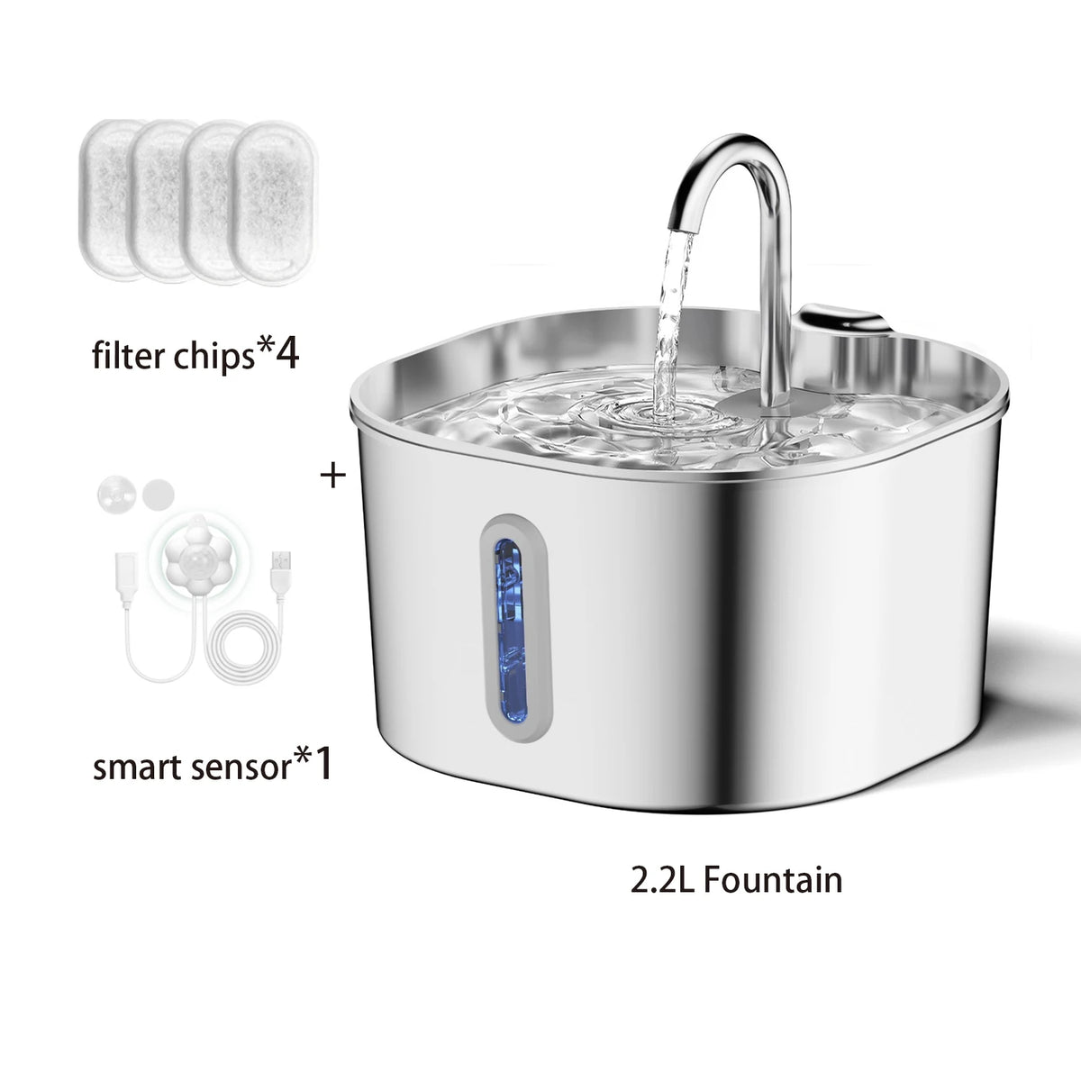 Automatic Stainless Steel Pet Water Fountain — 2.2L with Sensor and Filters