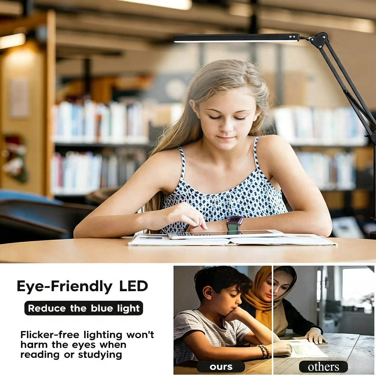 LED Desk Lamp with Clamp 10W Swing Arm Desk Lamp Eye-Caring Dimmable Desk Light with 10 Brightness Level, 3 Lighting Modes