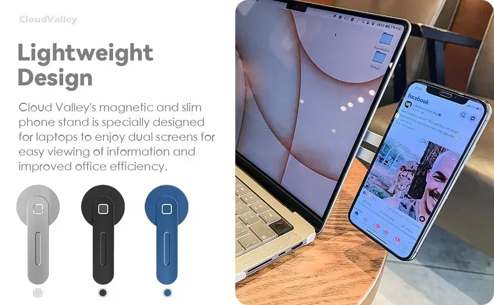 Slim Foldable Magnetic Phone Holder — Attaches to Laptop, Monitor & Metal Surfaces