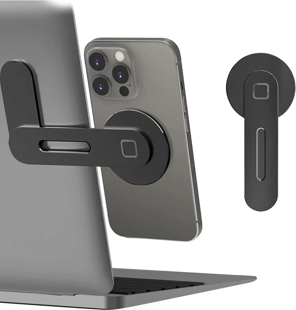 Slim Foldable Magnetic Phone Holder — Attaches to Laptop, Monitor & Metal Surfaces