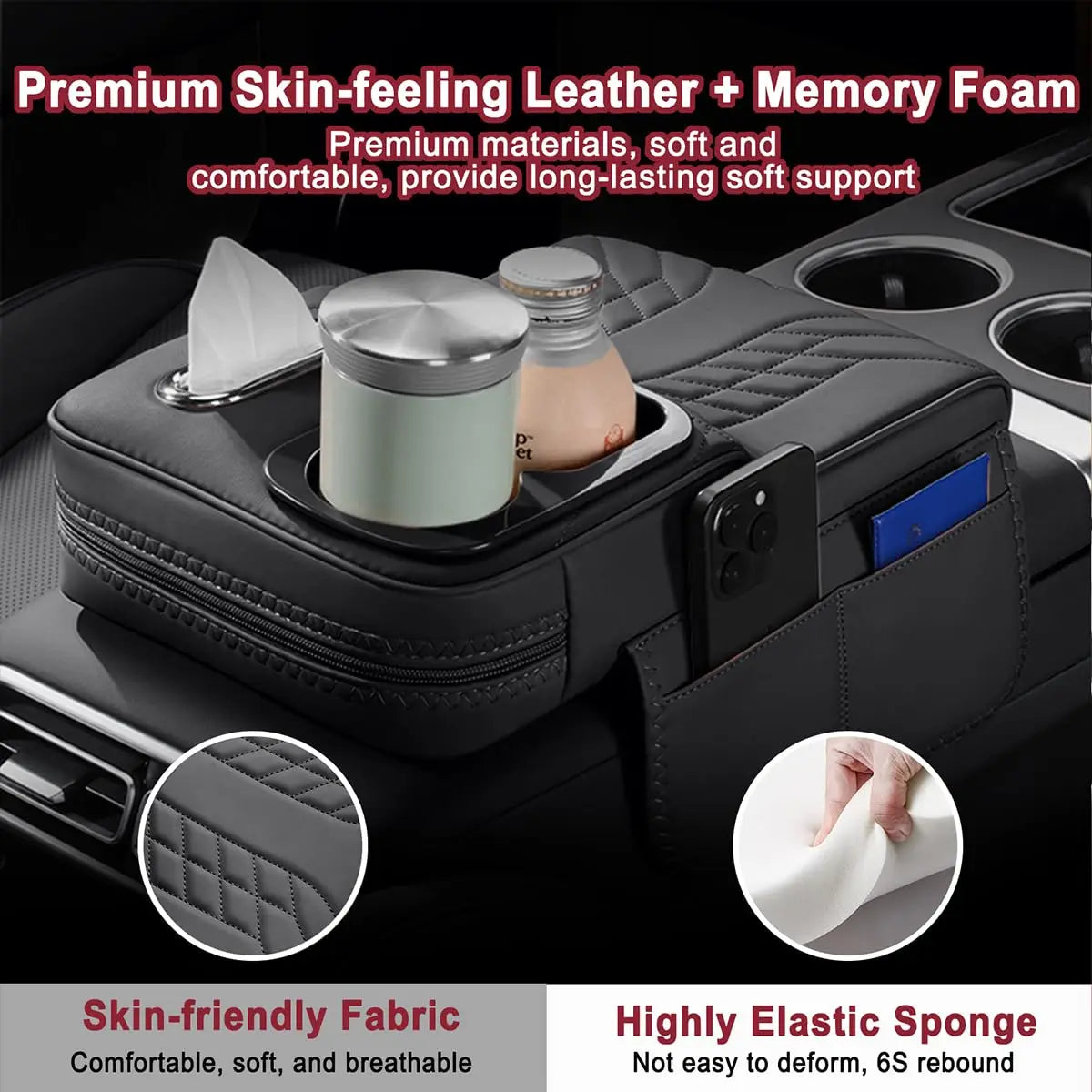 Car Armrest Cushion with Compartments