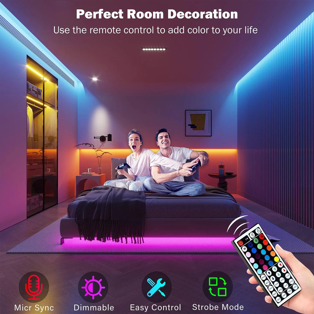 RGB LED Strip Lights with APP Control — Flexible Ribbon Tape Light for Room & Bedroom Decor