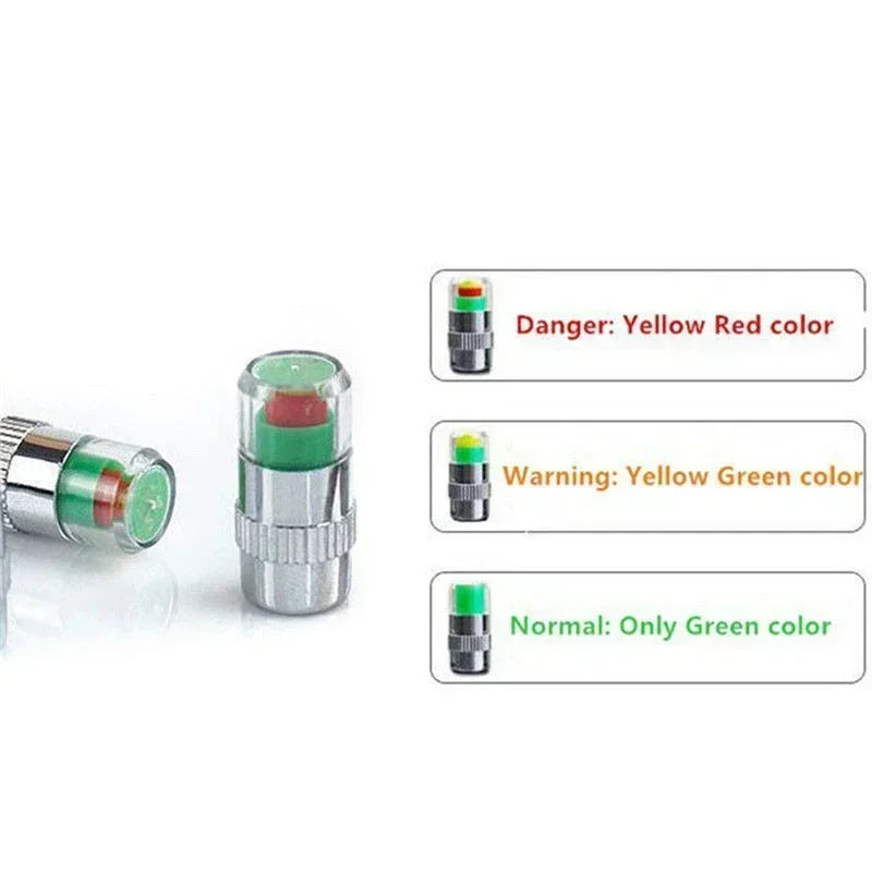 Tire Pressure Indicator Valve Caps — 4 or 8 Pack