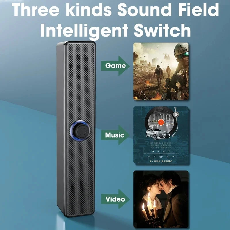 Bluetooth Soundbar Speaker for PC, TV & Laptop — Wired + Wireless with 3D Surround Sound