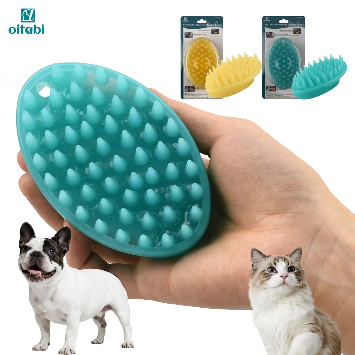 Soft Rubber Pet Grooming Brush for Short-Hair Dogs and Cats