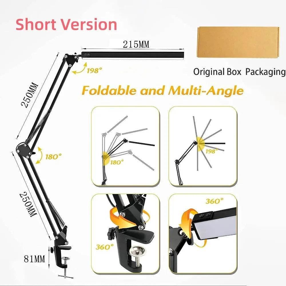 LED Desk Lamp with Clamp 10W Swing Arm Desk Lamp Eye-Caring Dimmable Desk Light with 10 Brightness Level, 3 Lighting Modes
