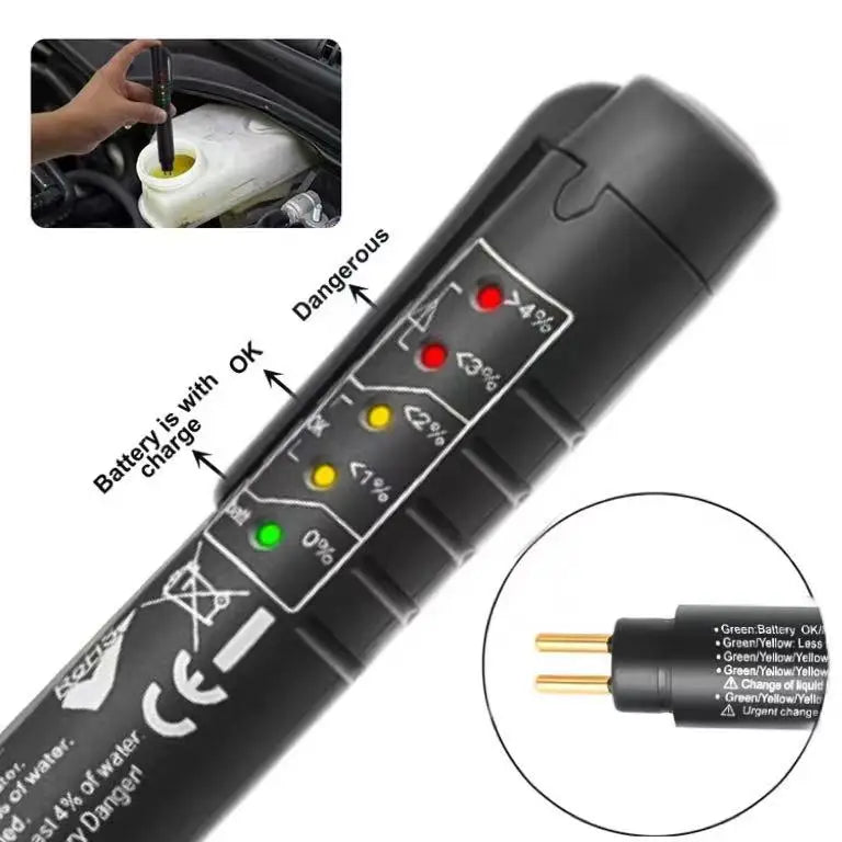 Brake Fluid Tester Pen — LED Moisture Indicator for DOT 3 & DOT 4