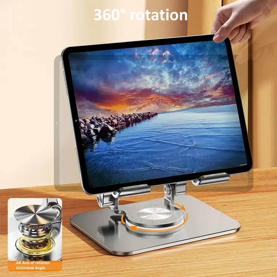 360° Rotating Aluminum Tablet & Phone Stand — Adjustable Foldable Holder