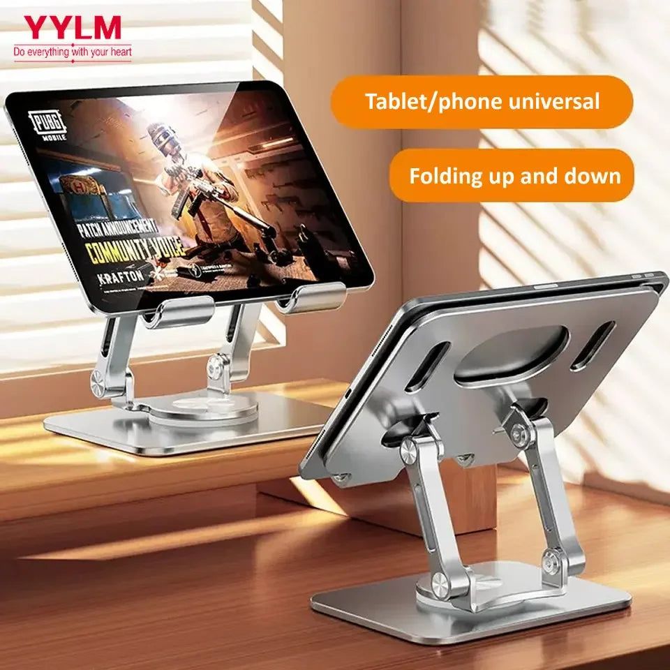 360° Rotating Aluminum Tablet & Phone Stand — Adjustable Foldable Holder