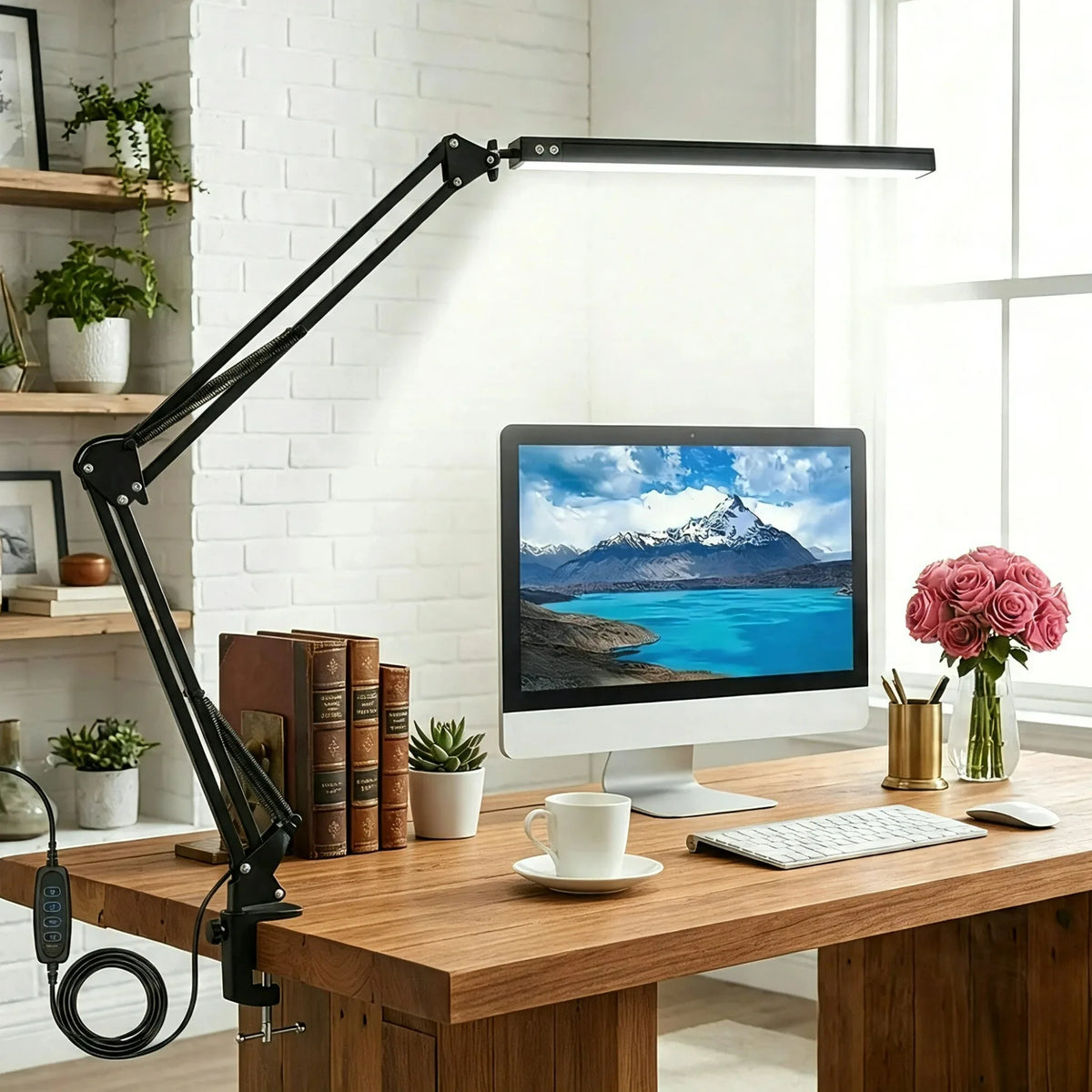 LED Desk Lamp with Clamp 10W Swing Arm Desk Lamp Eye-Caring Dimmable Desk Light with 10 Brightness Level, 3 Lighting Modes